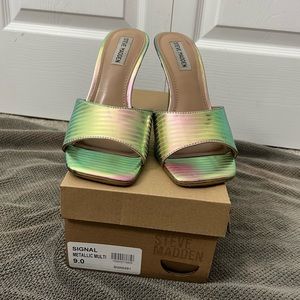 Steve Madden, Signal, metallic, multi-color, mule heel, size 9
